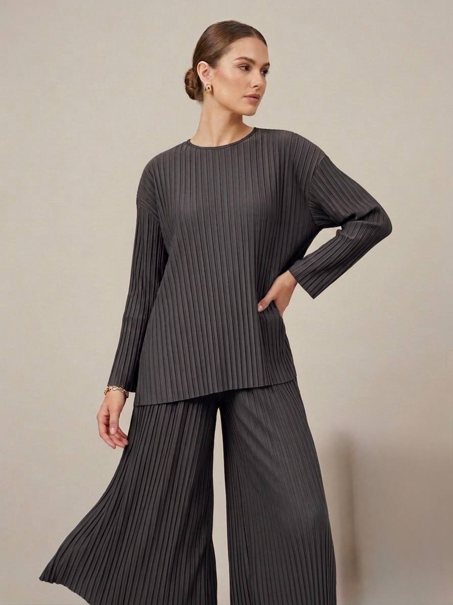 Relaxed Fit Pleated Tunic & Wide leg Pants Set