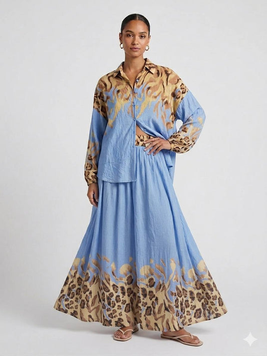 Modest chic set : Long Sleeve Shirt & Flowy Maxi Skirt