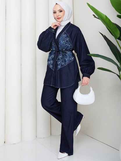 Embroidered Jeans Set(2-Piece)