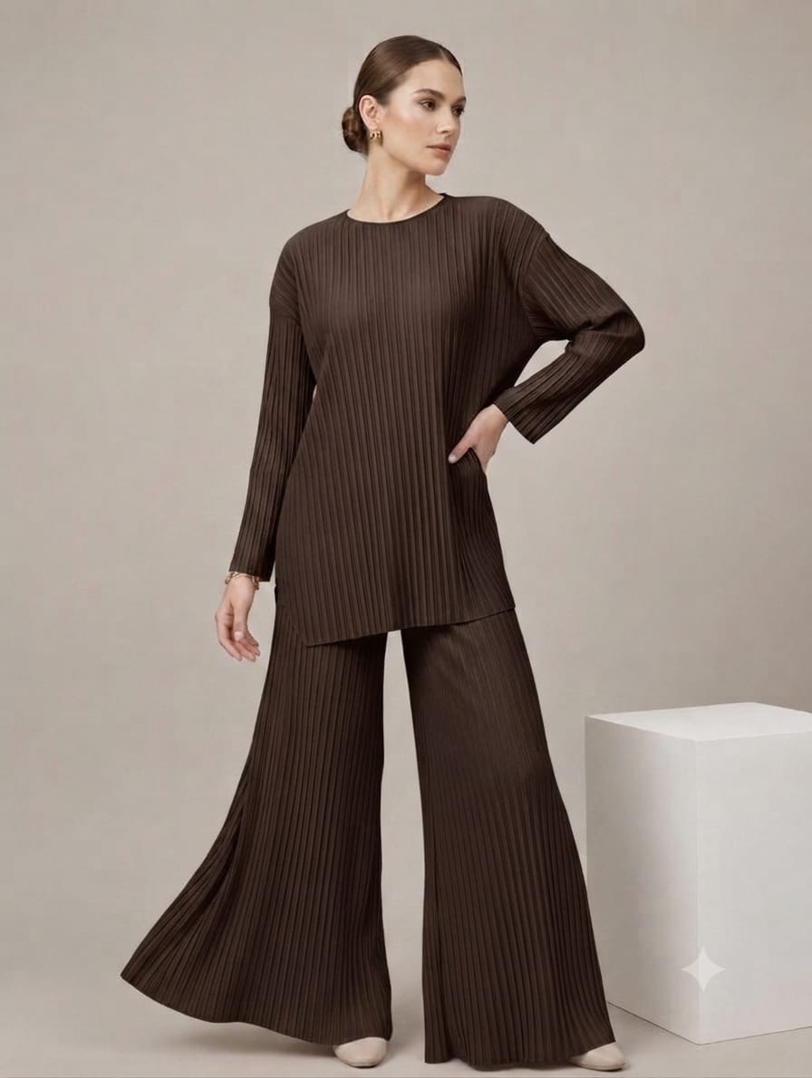Relaxed Fit Pleated Tunic & Wide leg Pants Set
