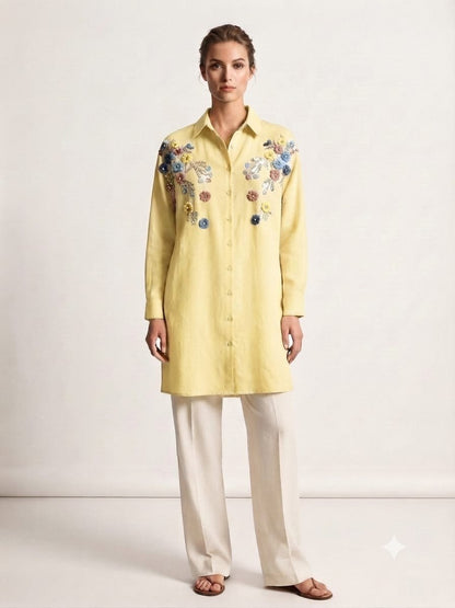 Women Plus size  One Size Floral Embroidered Oversized Shirt