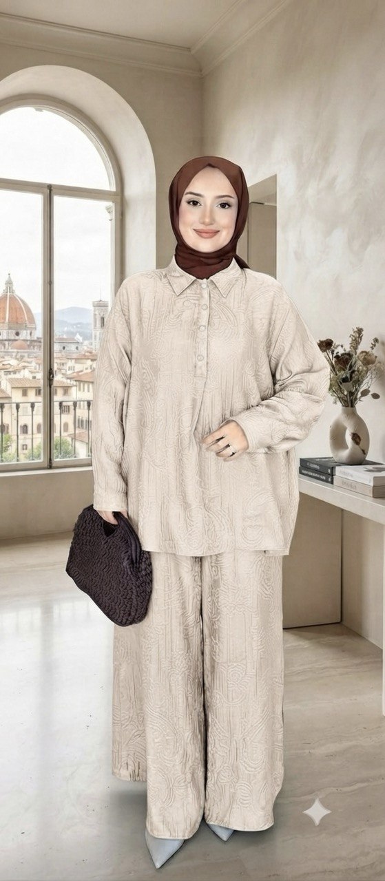 Matching Shirt and Wide-Leg Pants Set
