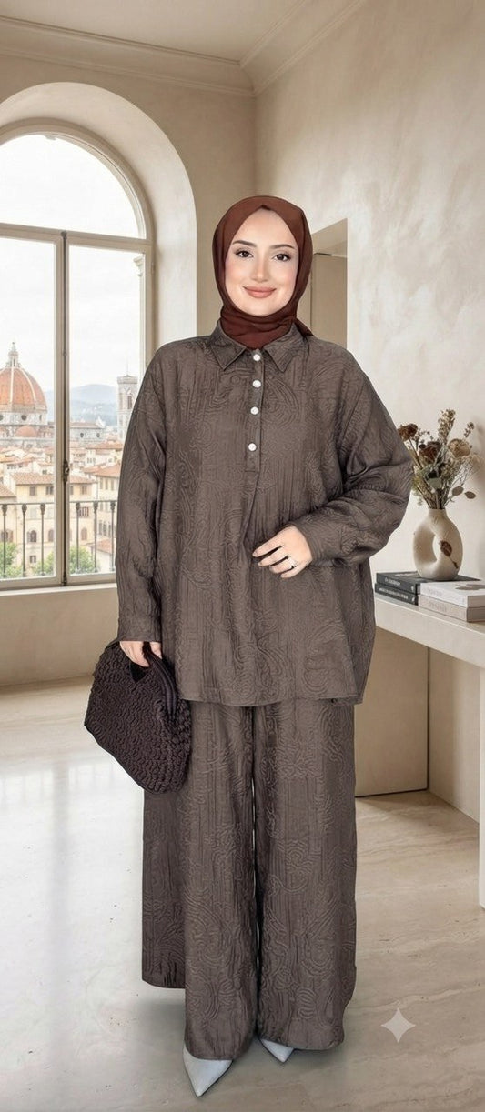 Matching Shirt and Wide-Leg Pants Set