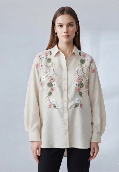 Oversized BOHO-Chic shirt with floral Embroidery