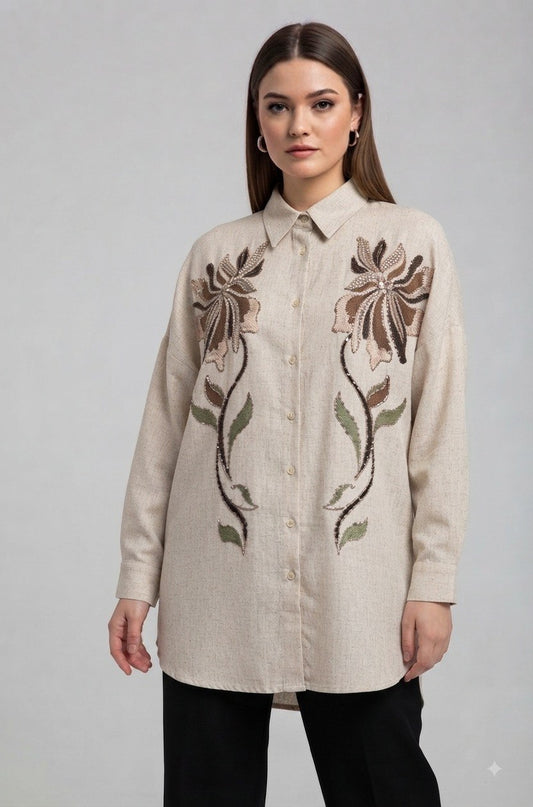 Oversized Shirt with Pearl Embroidery