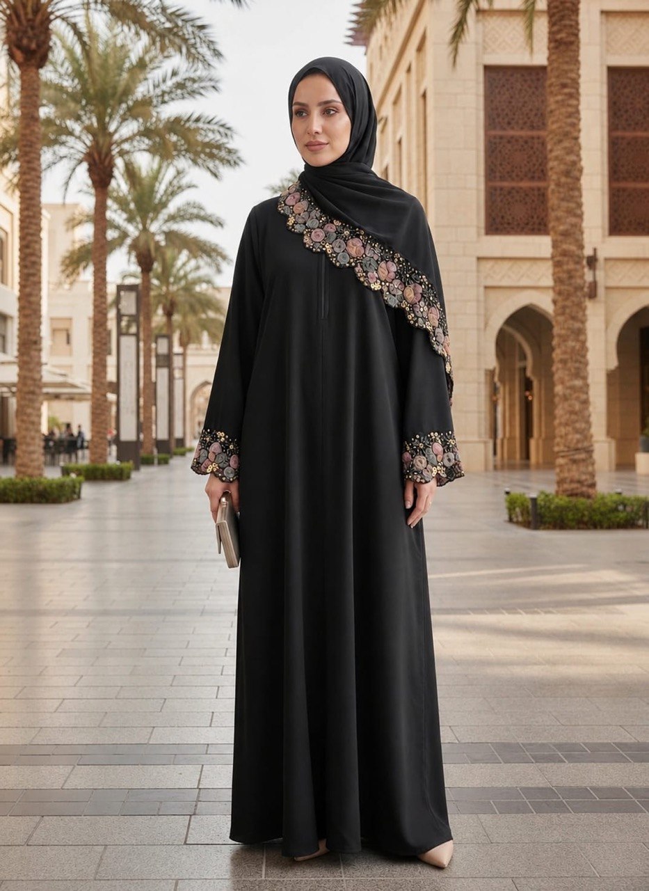 Royal Bloom Autumn Abaya (Made with a slightly heavier fabric for the cooler season )