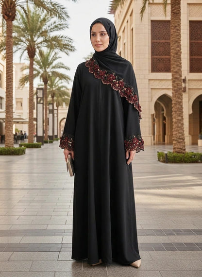 Royal Bloom Autumn Abaya (Made with a slightly heavier fabric for the cooler season )