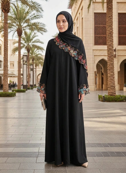 Royal Bloom Autumn Abaya (Made with a slightly heavier fabric for the cooler season )