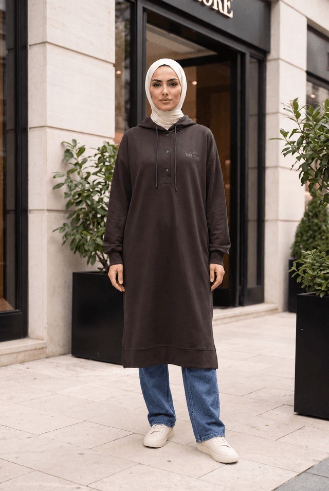 Longline Hooded Snap-Front Sweatshirt