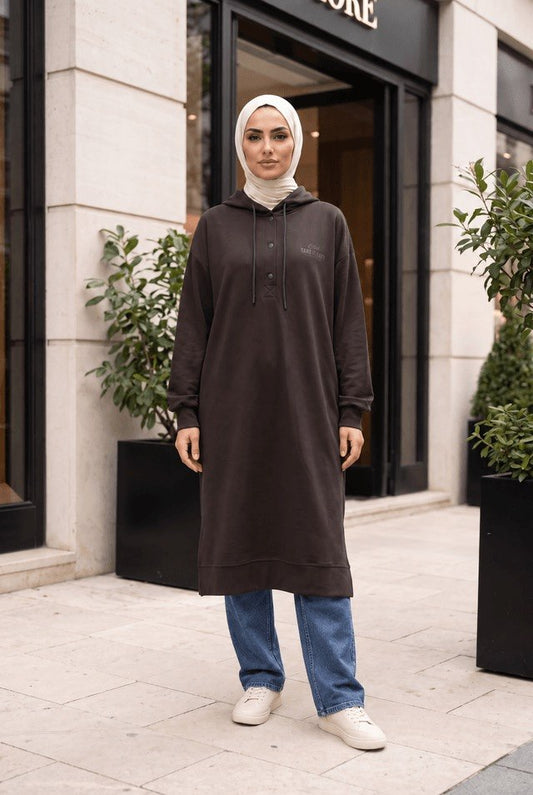 Longline Hooded Snap-Front Sweatshirt