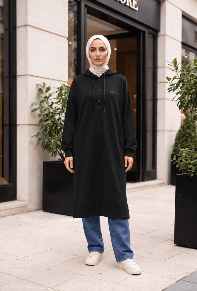 Longline Hooded Snap-Front Sweatshirt