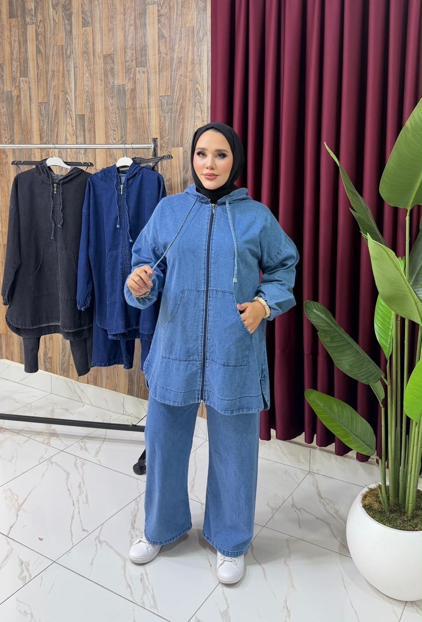 Casual Denim Hoodie Set