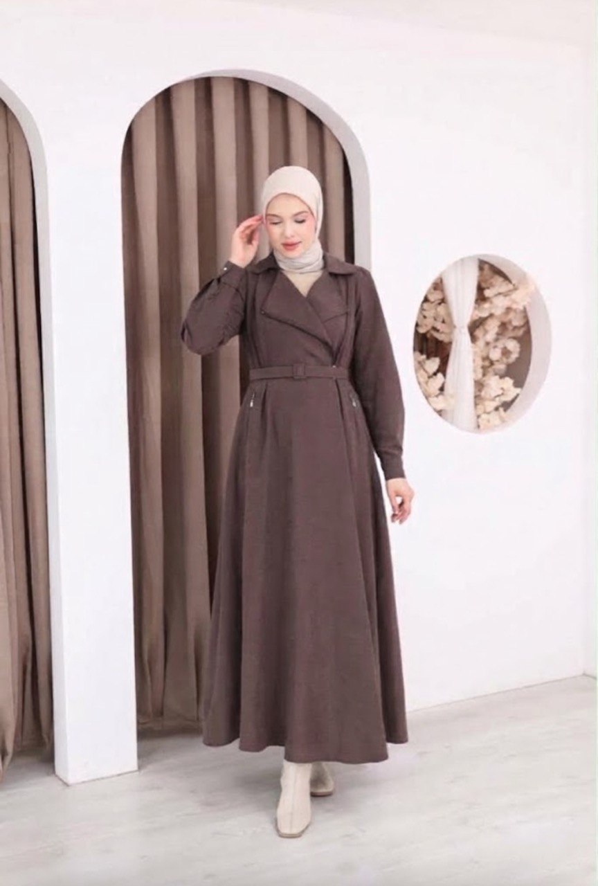 Elegant Modest Trench Dress With Belt