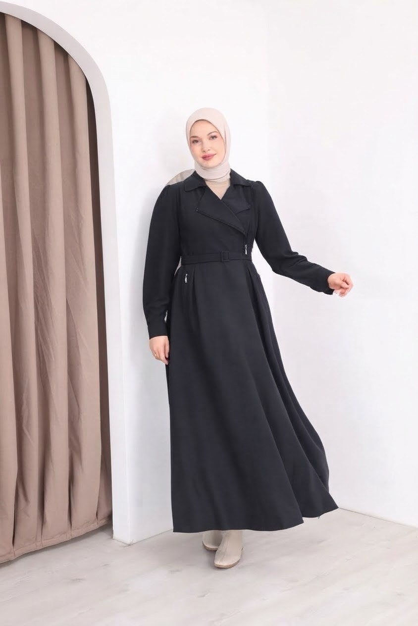 Elegant Modest Trench Dress With Belt