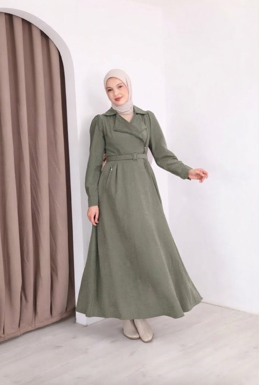 Elegant Modest Trench Dress With Belt