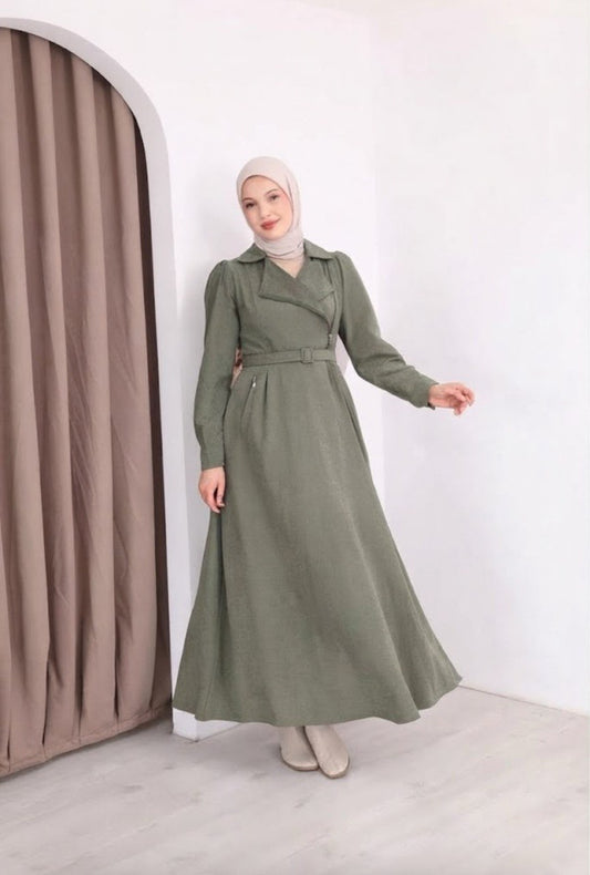 Elegant Modest Trench Dress With Belt