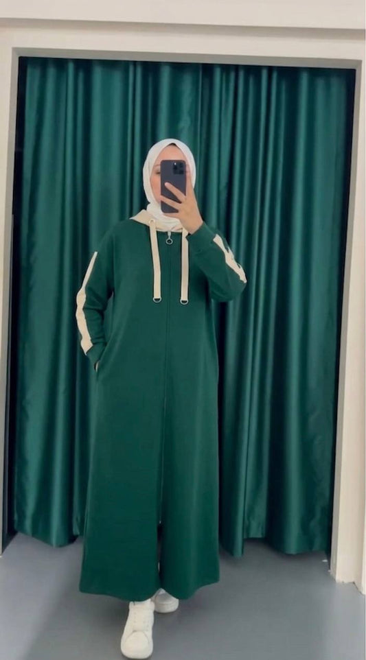 Full-Zip Cotton Hoodie Maxi Dress