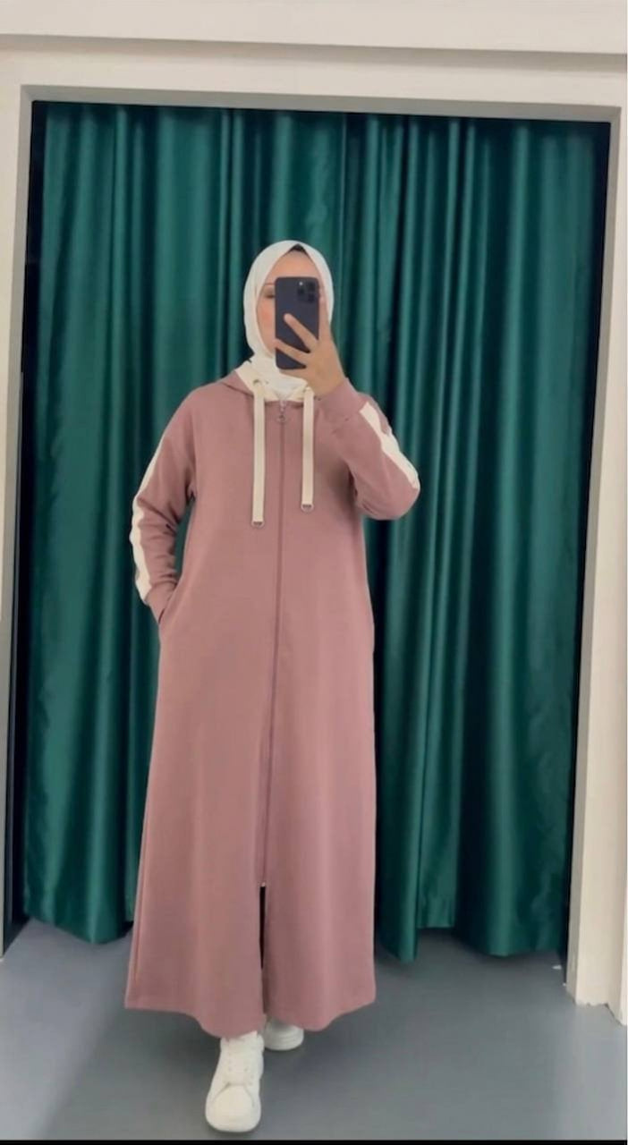 Full-Zip Cotton Hoodie Maxi Dress