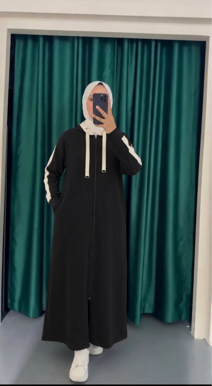 Full-Zip Cotton Hoodie Maxi Dress