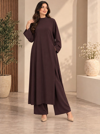 Long Side-Slit Tunic & Wide-Leg Pants with Belt