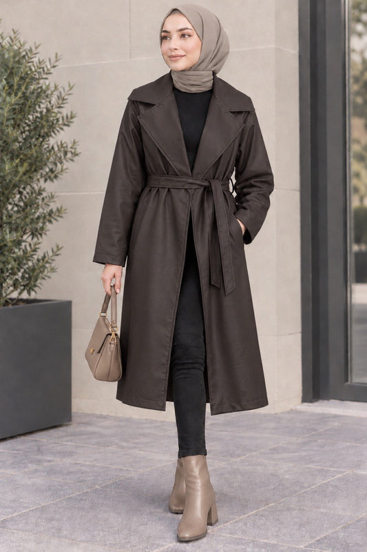 Classic Belted Leather Trench Coat