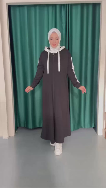 Full-Zip Cotton Hoodie Maxi Dress
