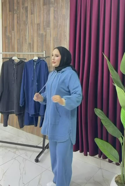 Casual Denim Hoodie Set