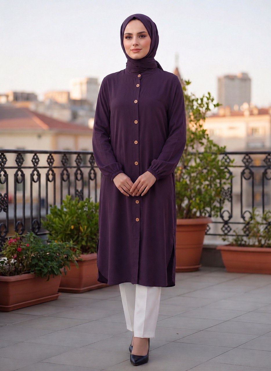 Modest Button-Front Viscose Shirt