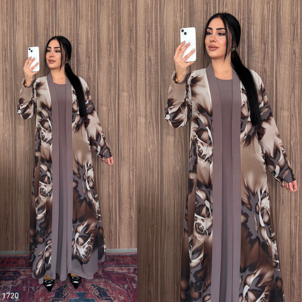 Printed Chiffon Cardigan and Inner Dress Set