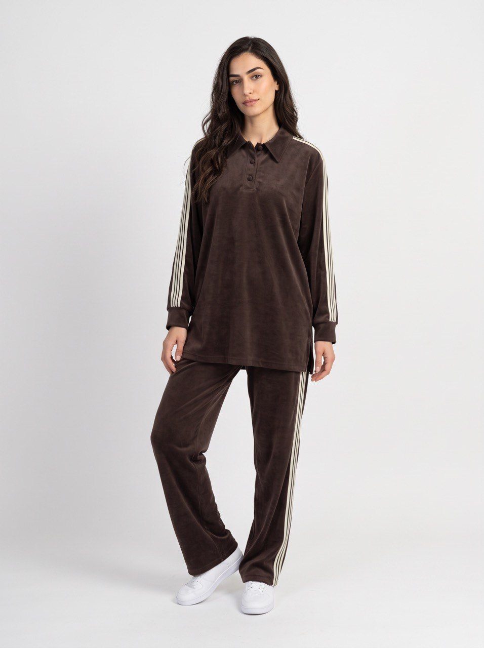 Striped Trim Velour Tracksuit