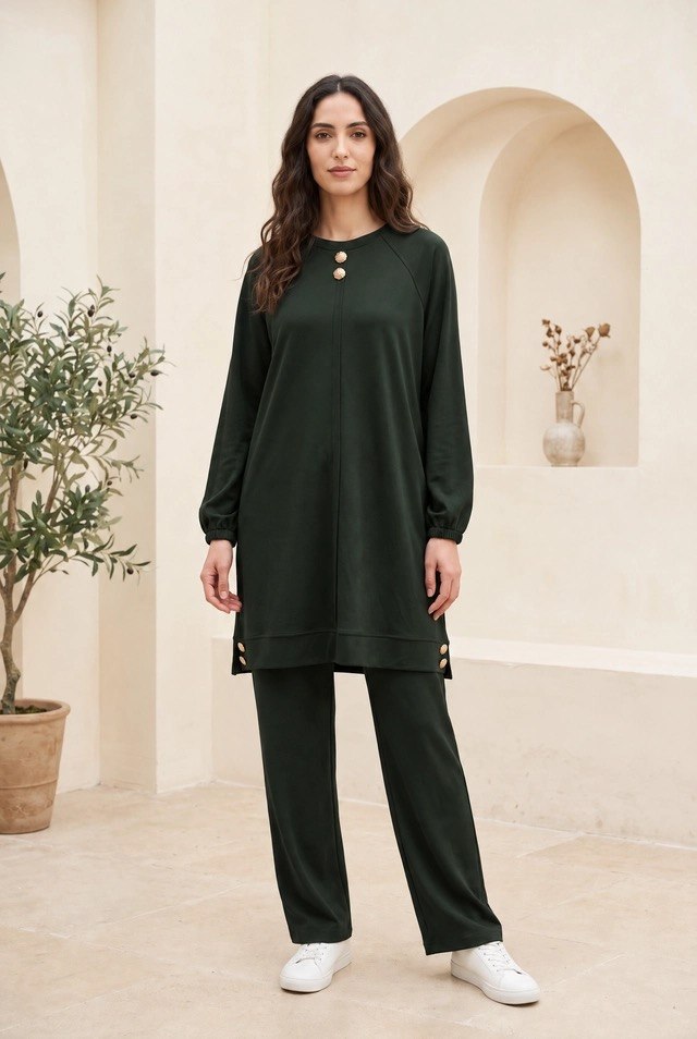Elegant Buttoned Tunic Set