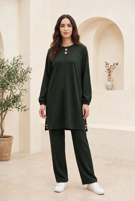 Elegant Buttoned Tunic Set