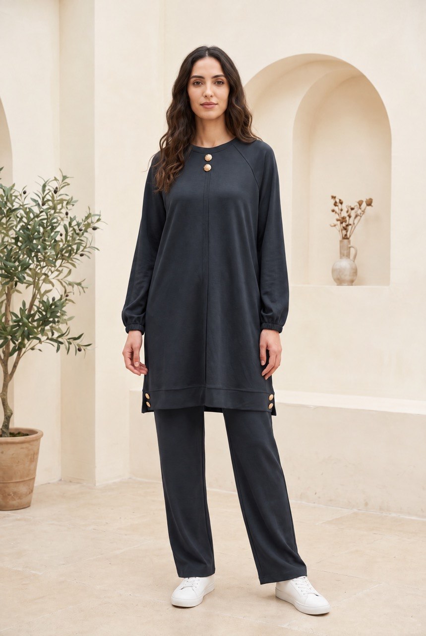 Elegant Buttoned Tunic Set