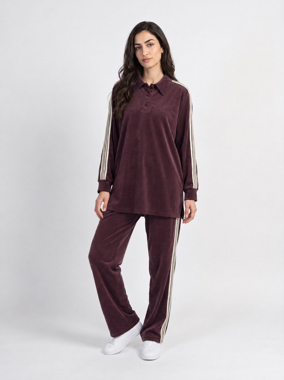 Striped Trim Velour Tracksuit