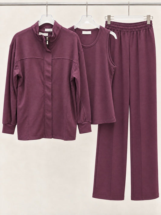 Activewear 3-Pieces Hidden-Zip Tracksuit