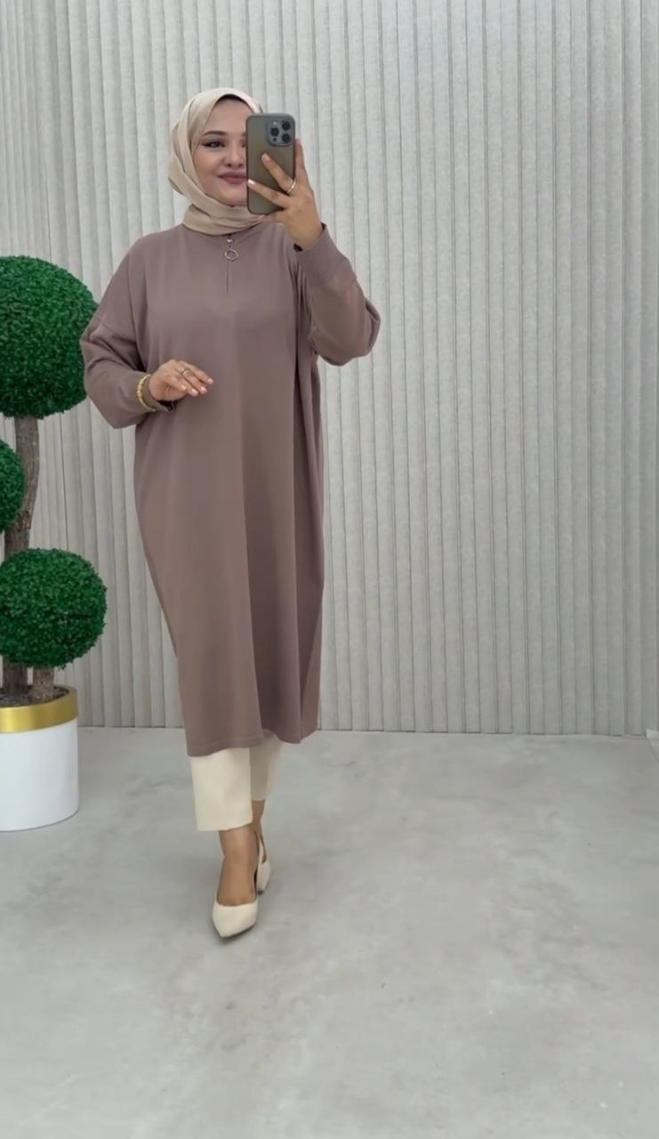 Zip Neck Casual Tunic