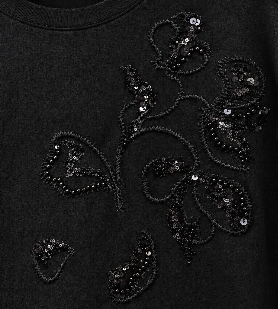 Luxury Floral Embroidered Black Tunic
